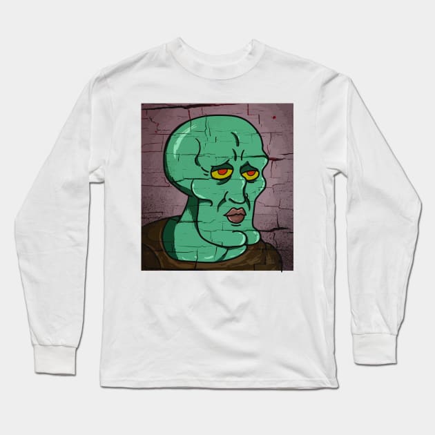 Handsome Squidward Distressed Style Vector Draw Long Sleeve T-Shirt by DeathAnarchy